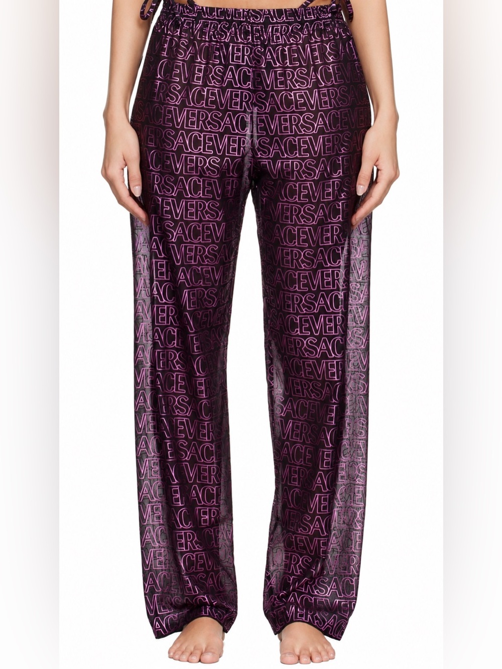 NWT Authentic Versace Sheer Logo Swim Cover-Up Pants Black & Pink, Size 40